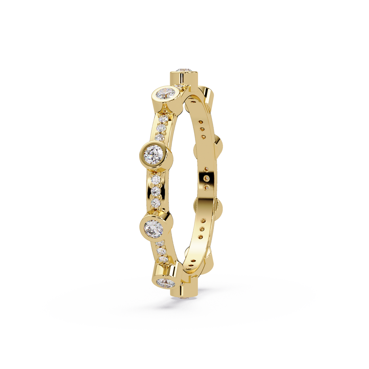 Round Cut Bezel Set Diamond Eternity Band in Gold