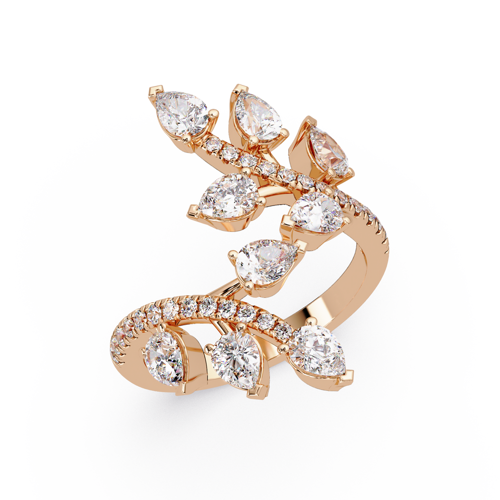 Nature Inspired Emerald & Round Diamond Leaf Ring