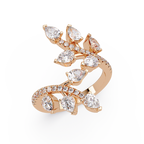 Nature Inspired Emerald & Round Diamond Leaf Ring