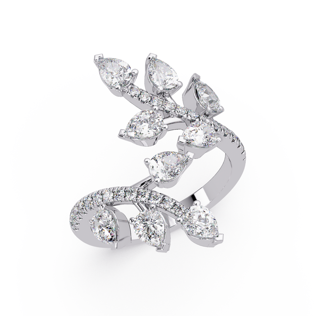 Nature Inspired Emerald & Round Diamond Leaf Ring