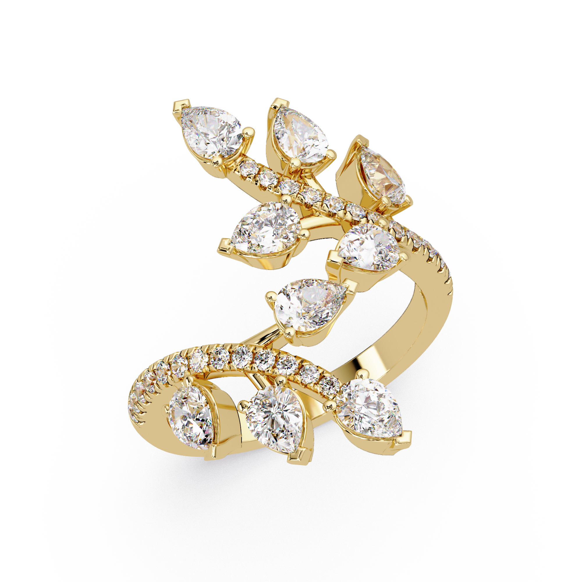 Nature Inspired Emerald & Round Diamond Leaf Ring