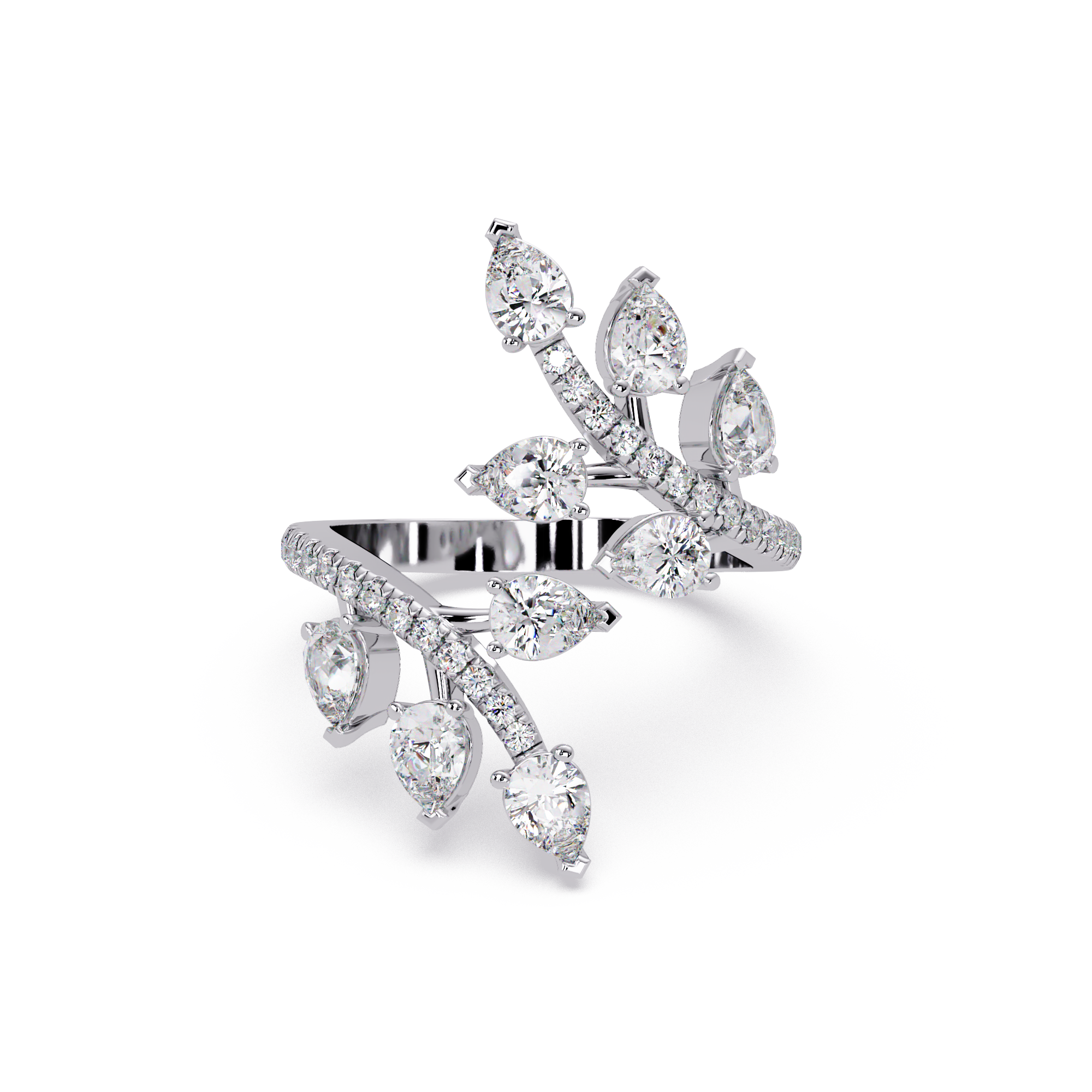 Nature Inspired Emerald & Round Diamond Leaf Ring