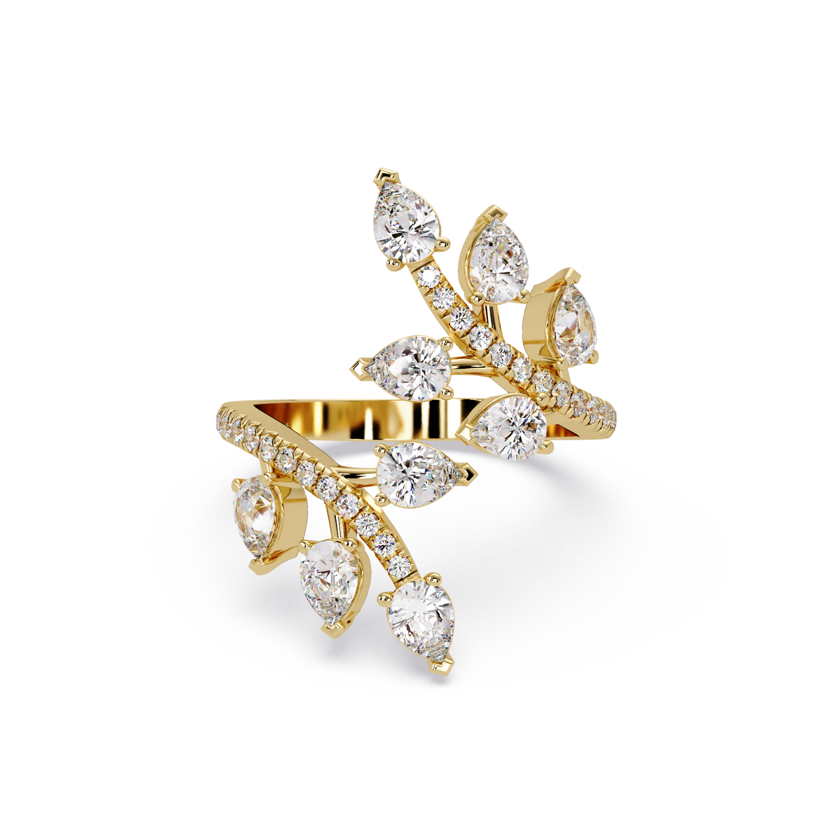 Nature Inspired Emerald & Round Diamond Leaf Ring