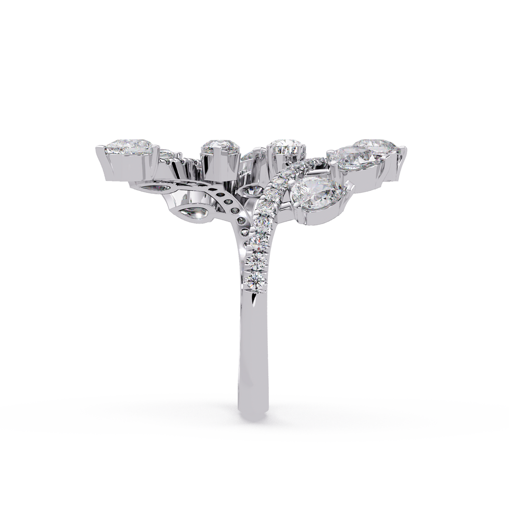 Nature Inspired Emerald & Round Diamond Leaf Ring