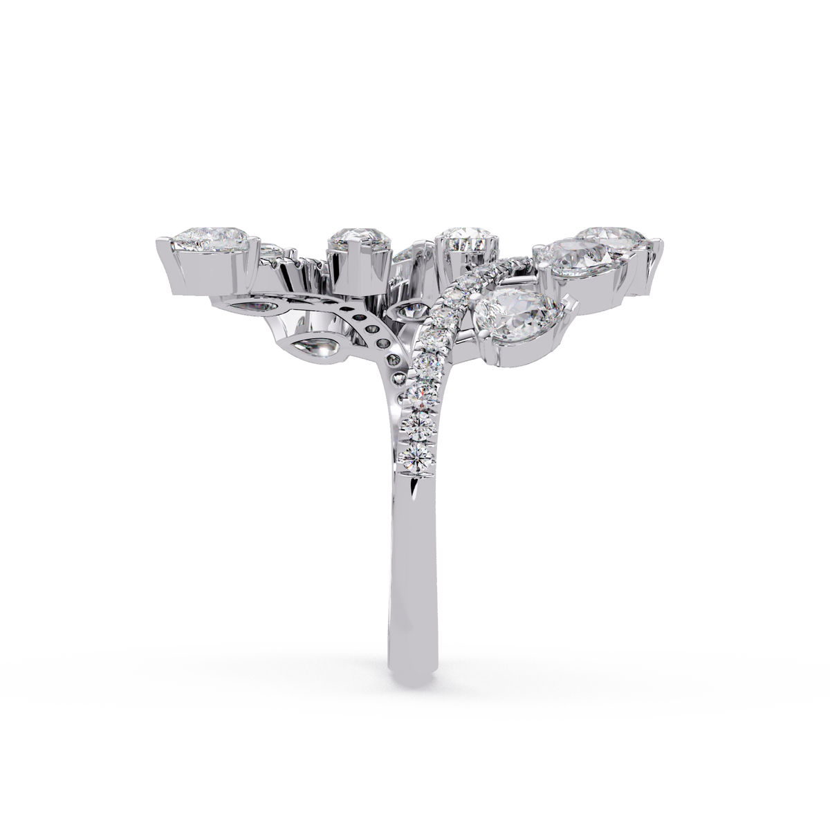 Nature Inspired Emerald & Round Diamond Leaf Ring