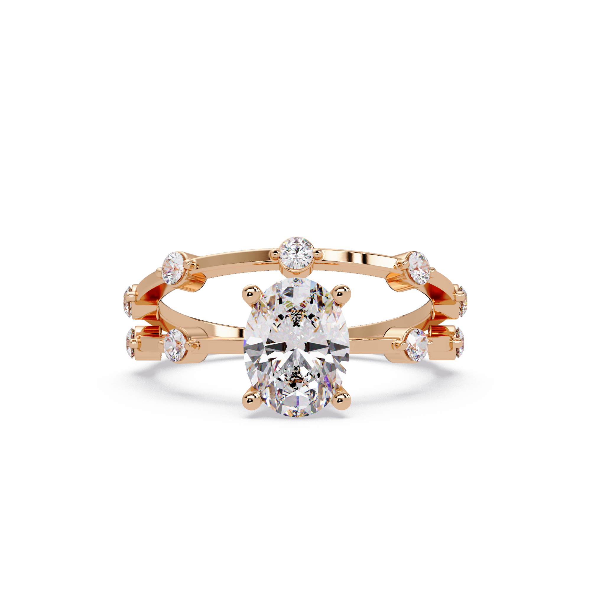 Celestial Floating Diamond Solitaire Ring with Bezel Accent Stones