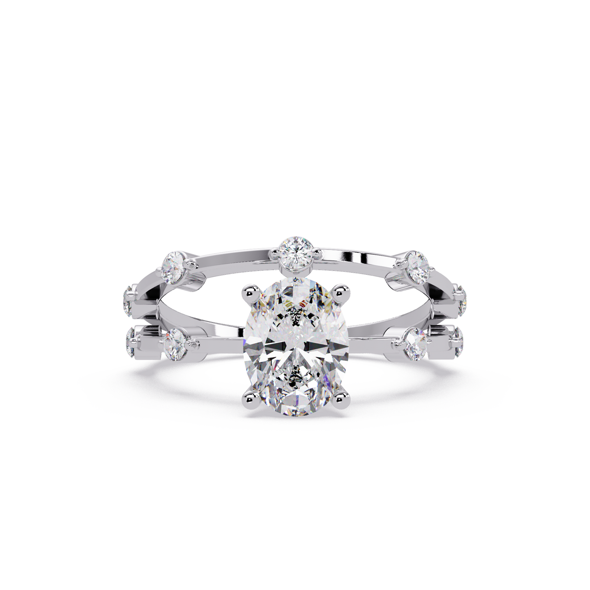 Celestial Floating Diamond Solitaire Ring with Bezel Accent Stones