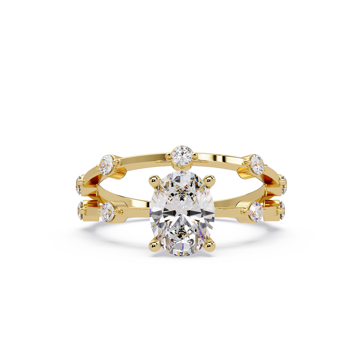 Celestial Floating Diamond Solitaire Ring with Bezel Accent Stones