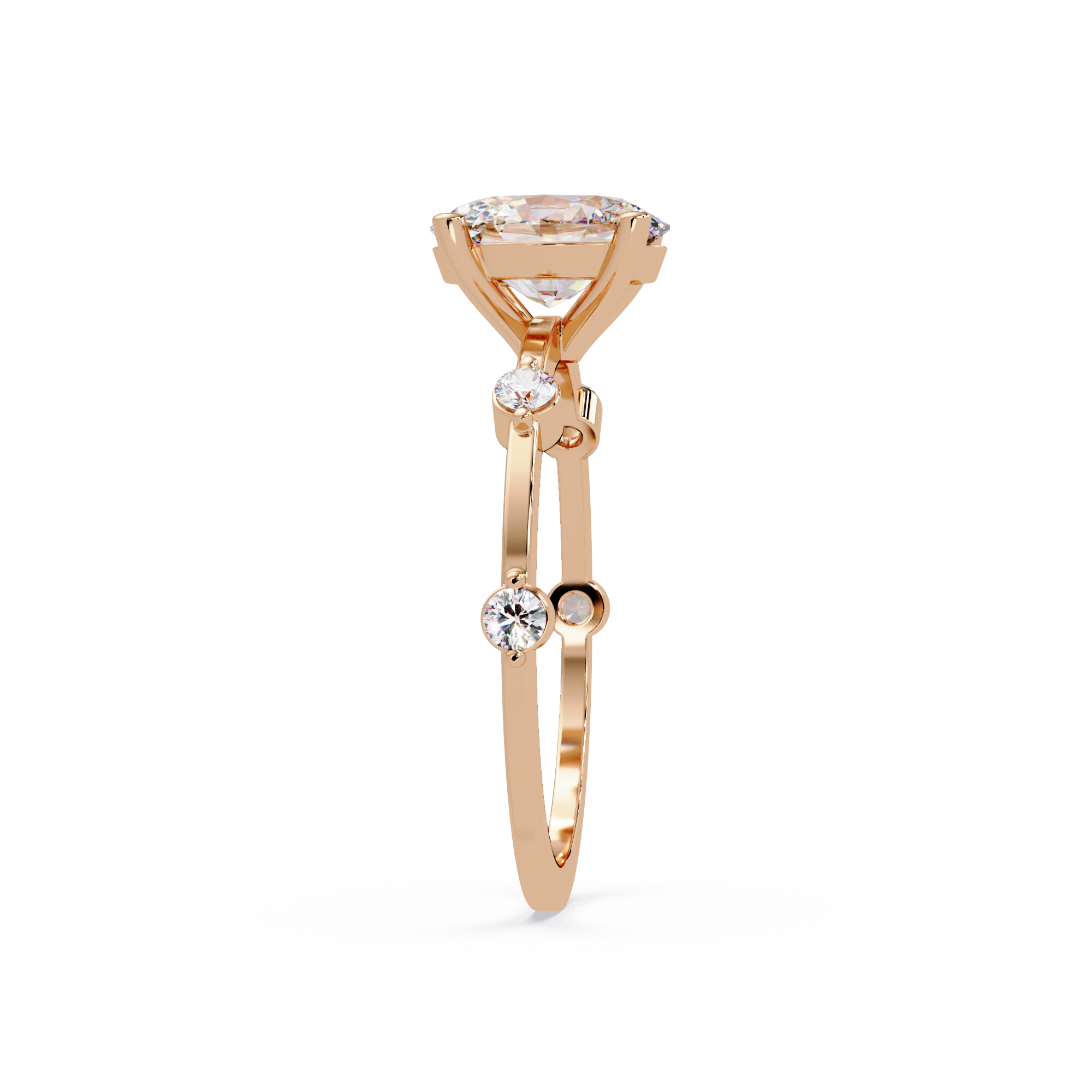 Celestial Floating Diamond Solitaire Ring with Bezel Accent Stones