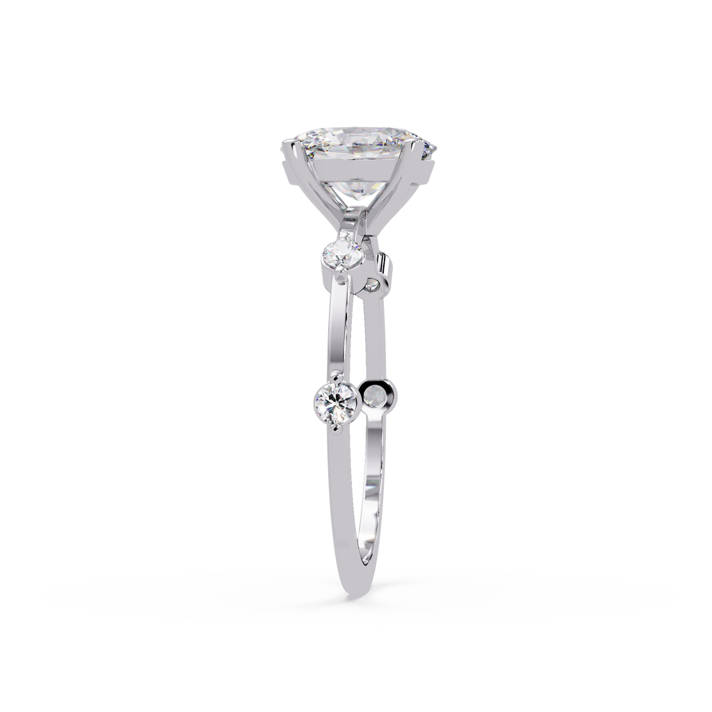 Celestial Floating Diamond Solitaire Ring with Bezel Accent Stones