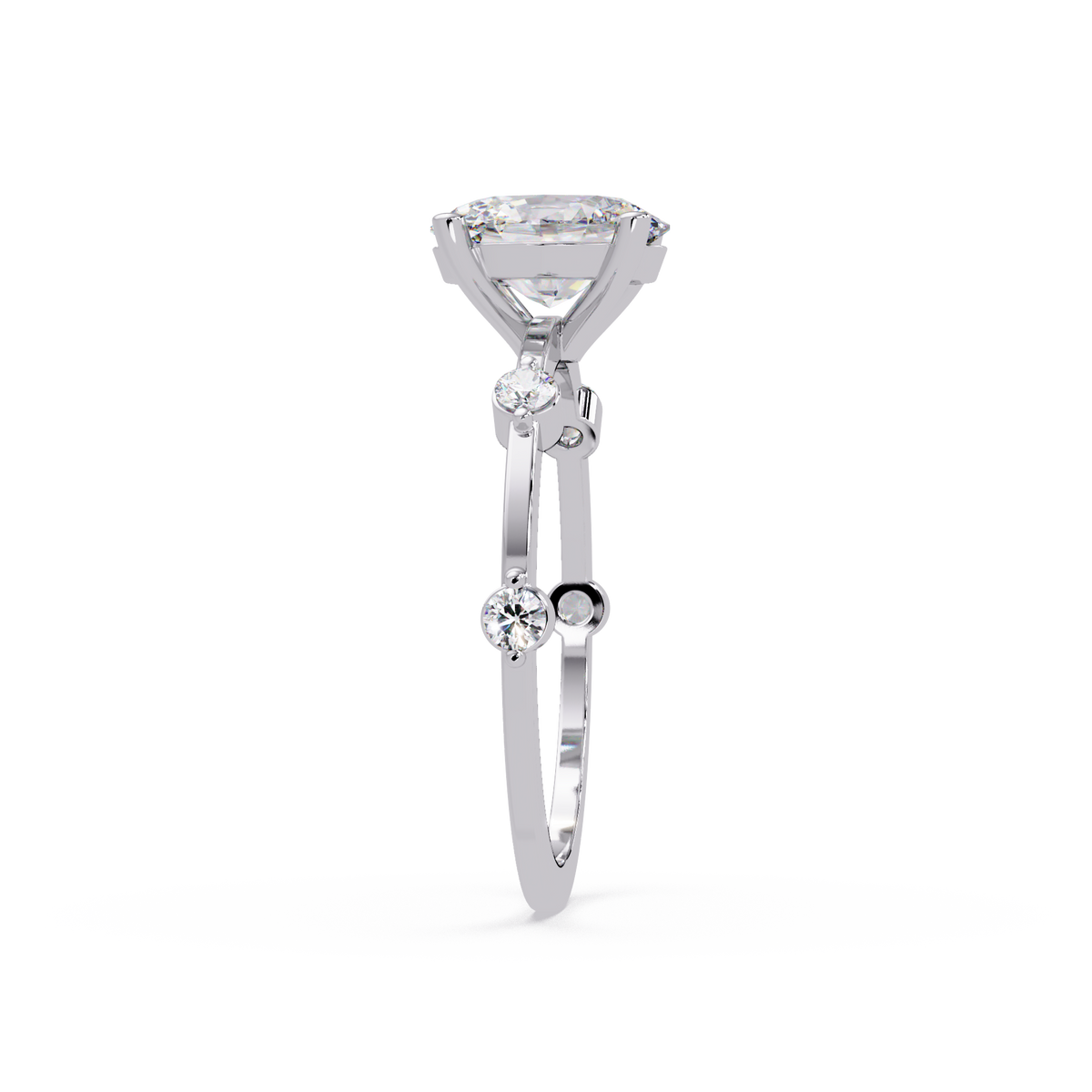 Celestial Floating Diamond Solitaire Ring with Bezel Accent Stones