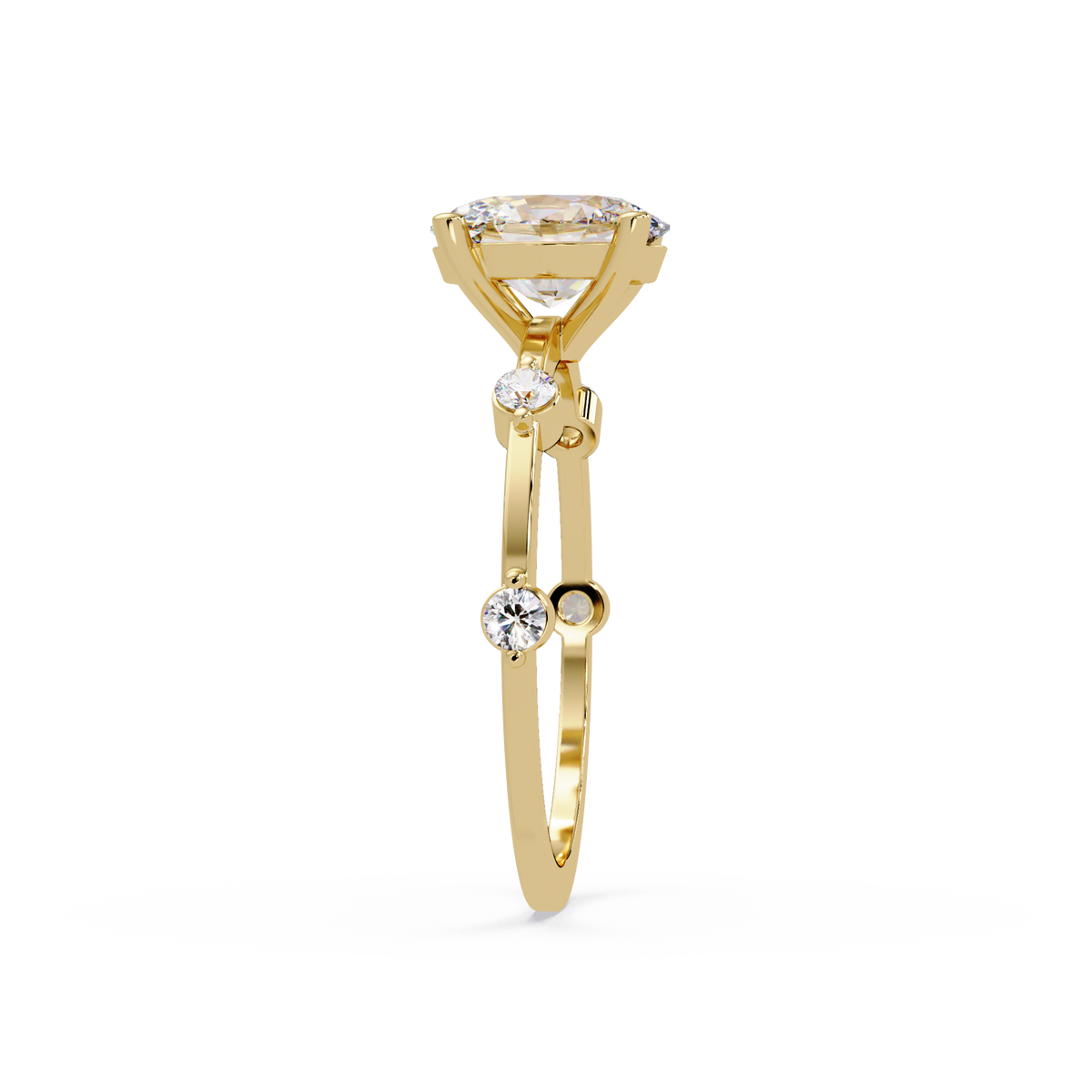 Celestial Floating Diamond Solitaire Ring with Bezel Accent Stones