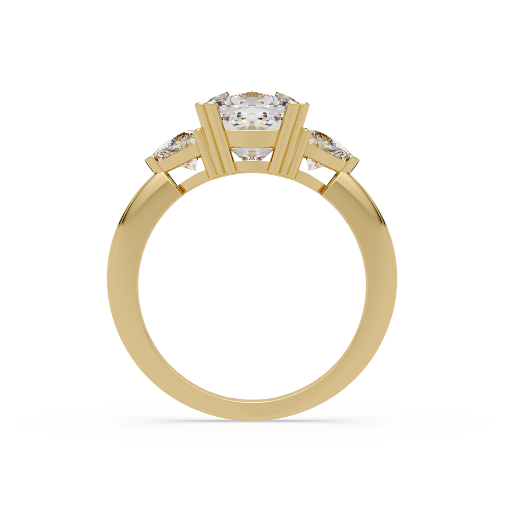 Classic Cushion Cut Engagement Ring with Trillion Side Diamonds