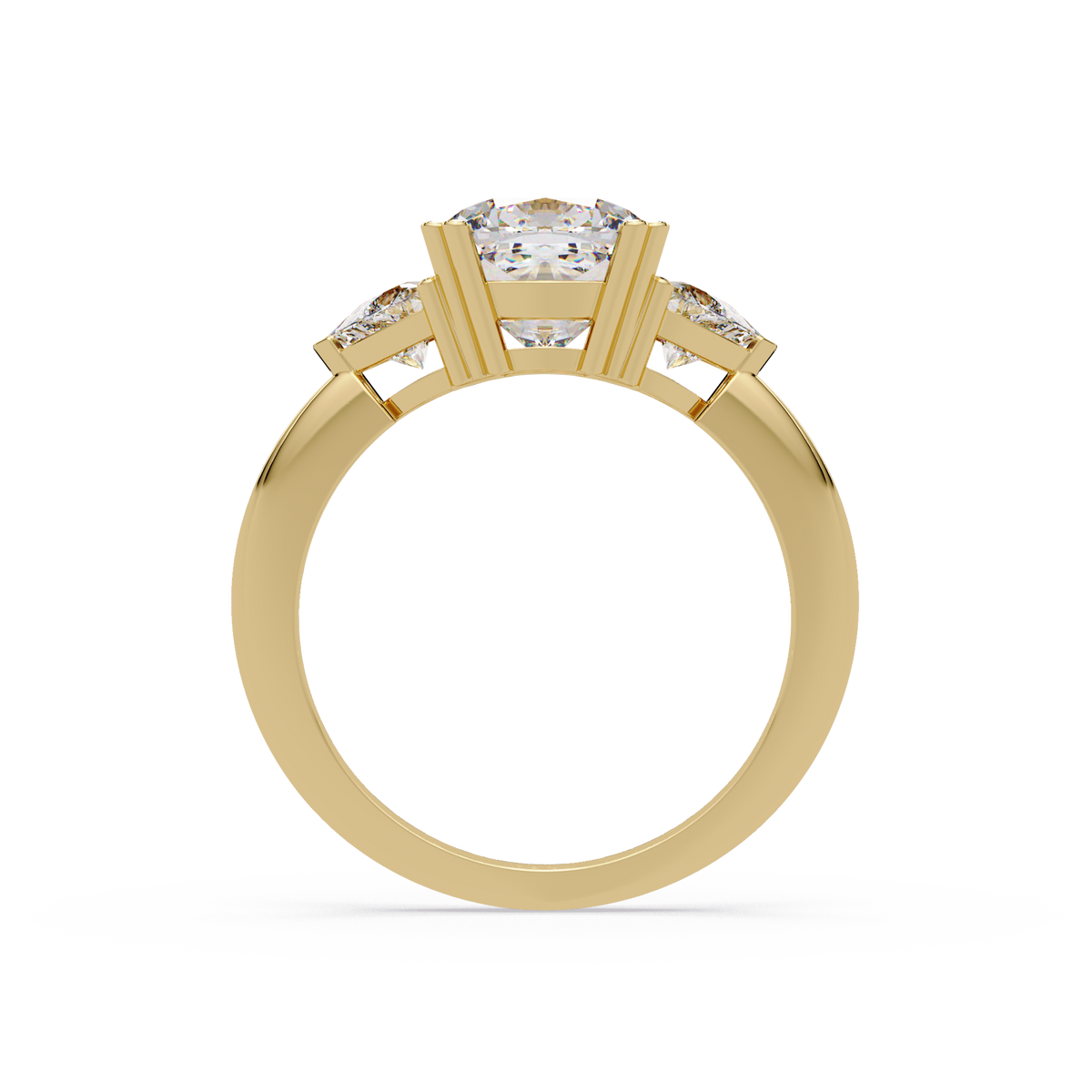 Classic Cushion Cut Engagement Ring with Trillion Side Diamonds