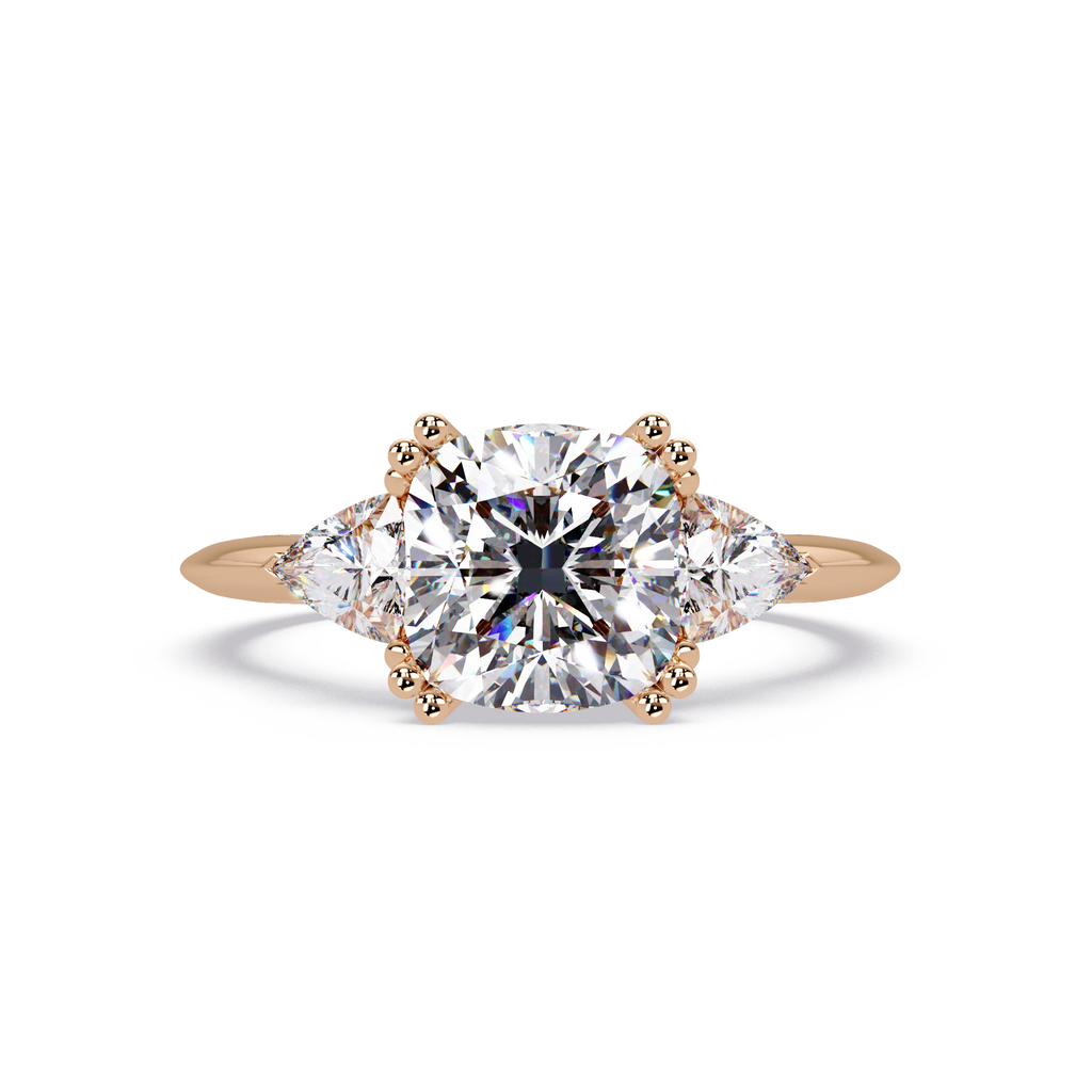 Classic Cushion Cut Engagement Ring with Trillion Side Diamonds