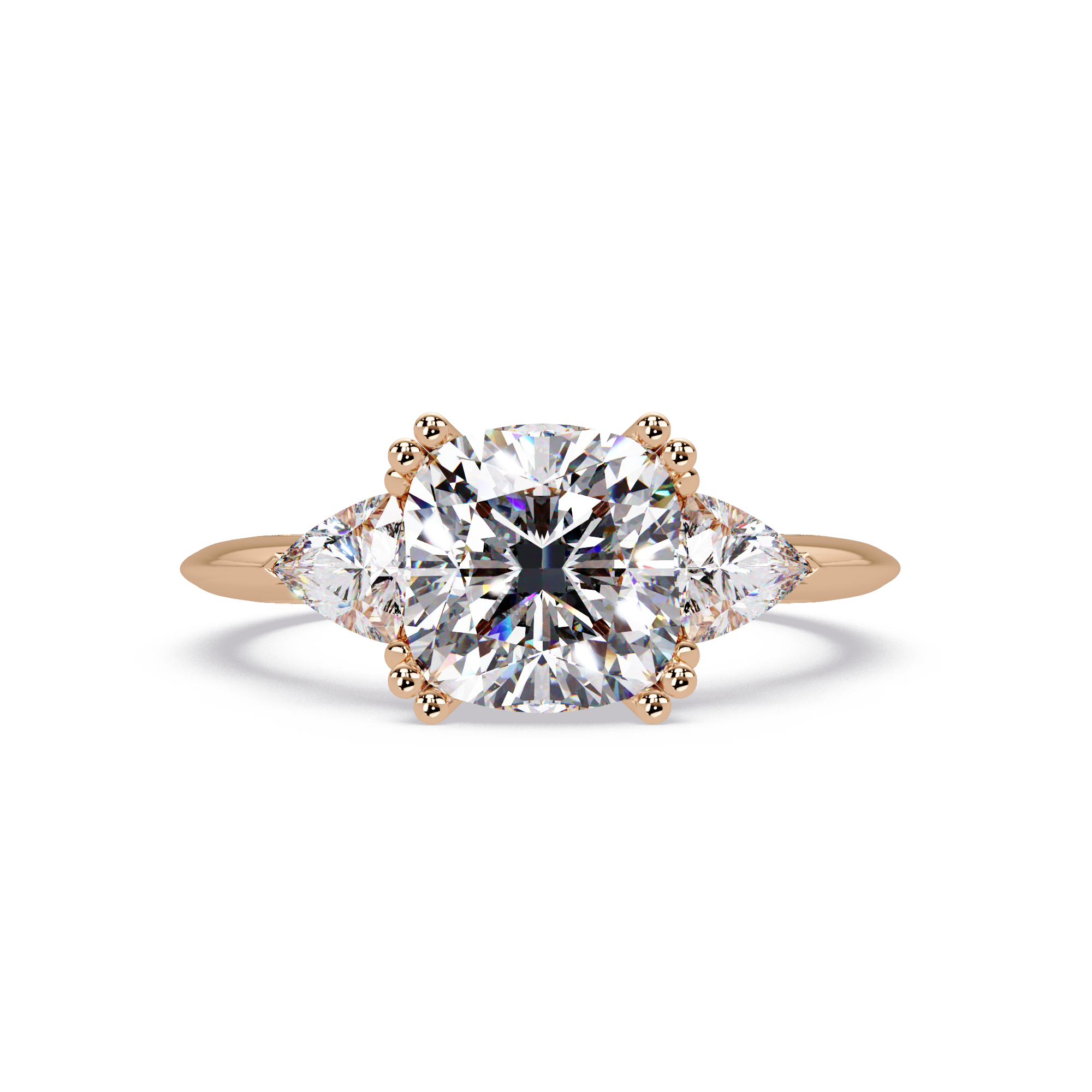 Classic Cushion Cut Engagement Ring with Trillion Side Diamonds