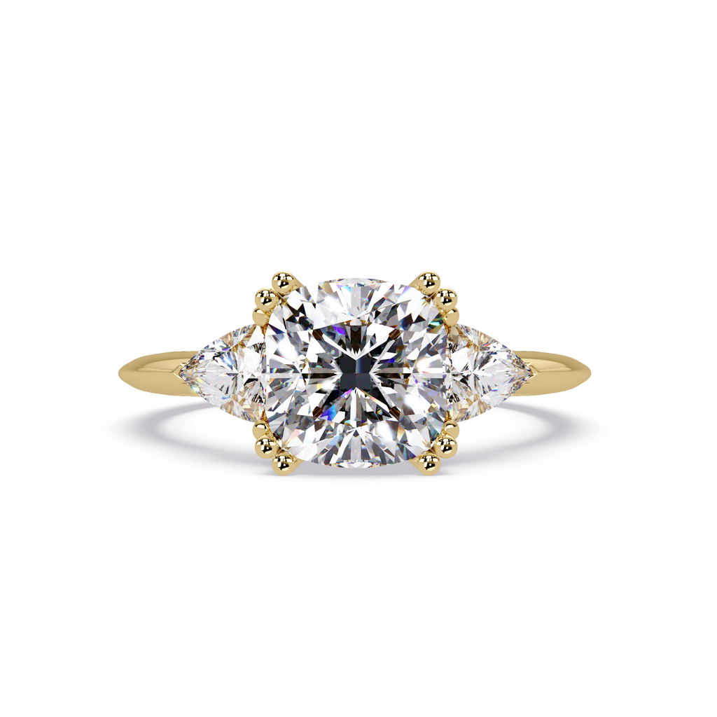 Classic Cushion Cut Engagement Ring with Trillion Side Diamonds