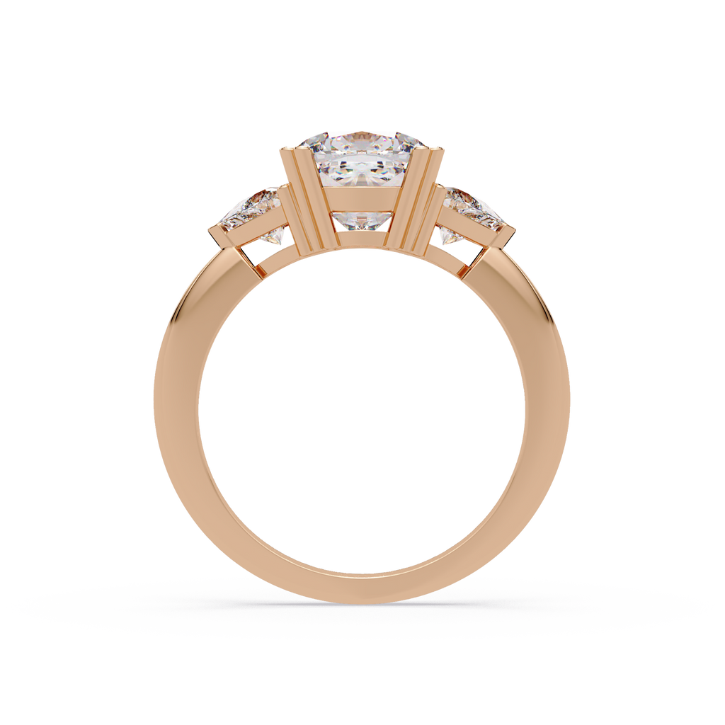 Classic Cushion Cut Engagement Ring with Trillion Side Diamonds