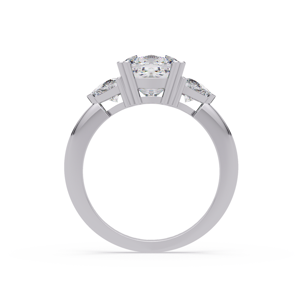 Classic Cushion Cut Engagement Ring with Trillion Side Diamonds