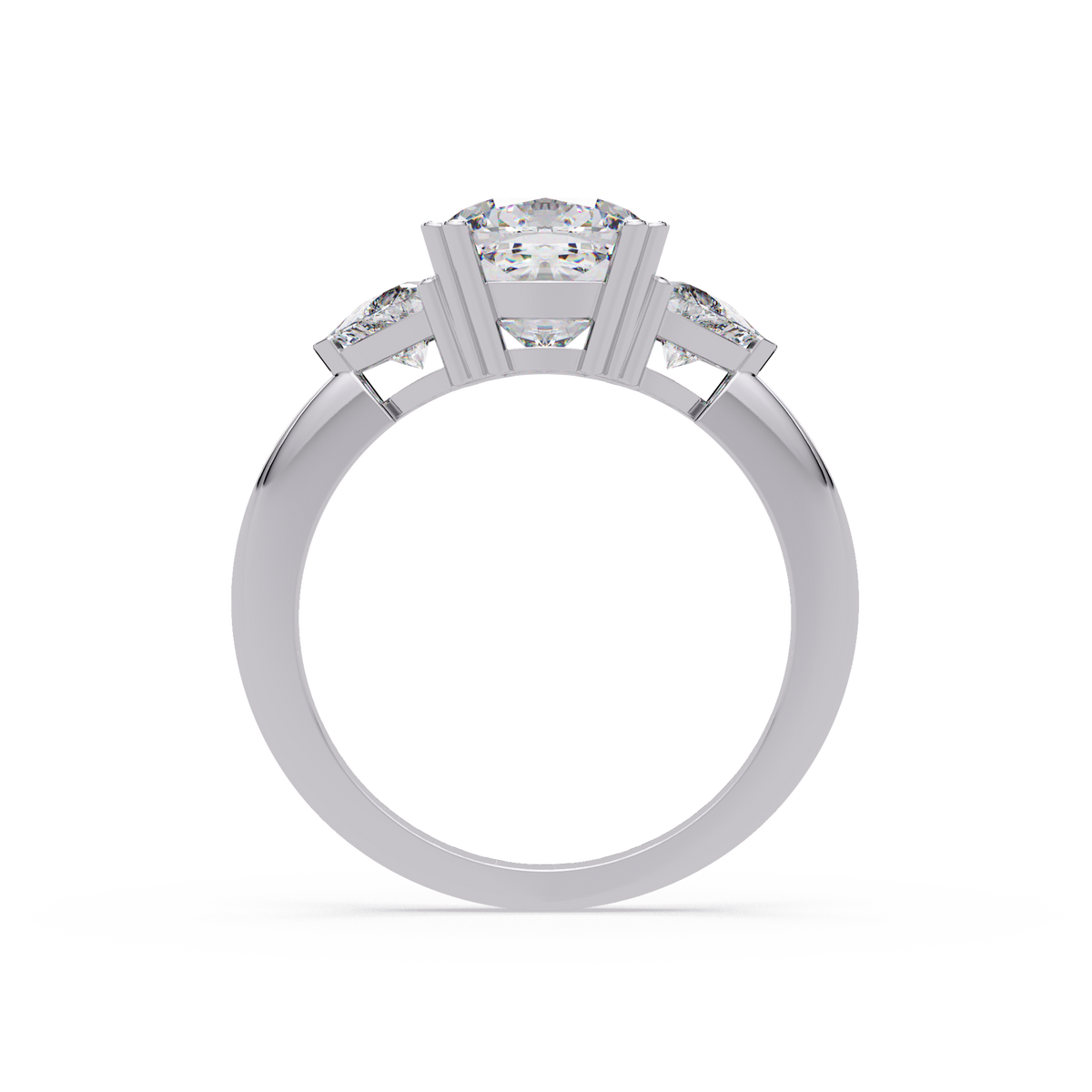 Classic Cushion Cut Engagement Ring with Trillion Side Diamonds