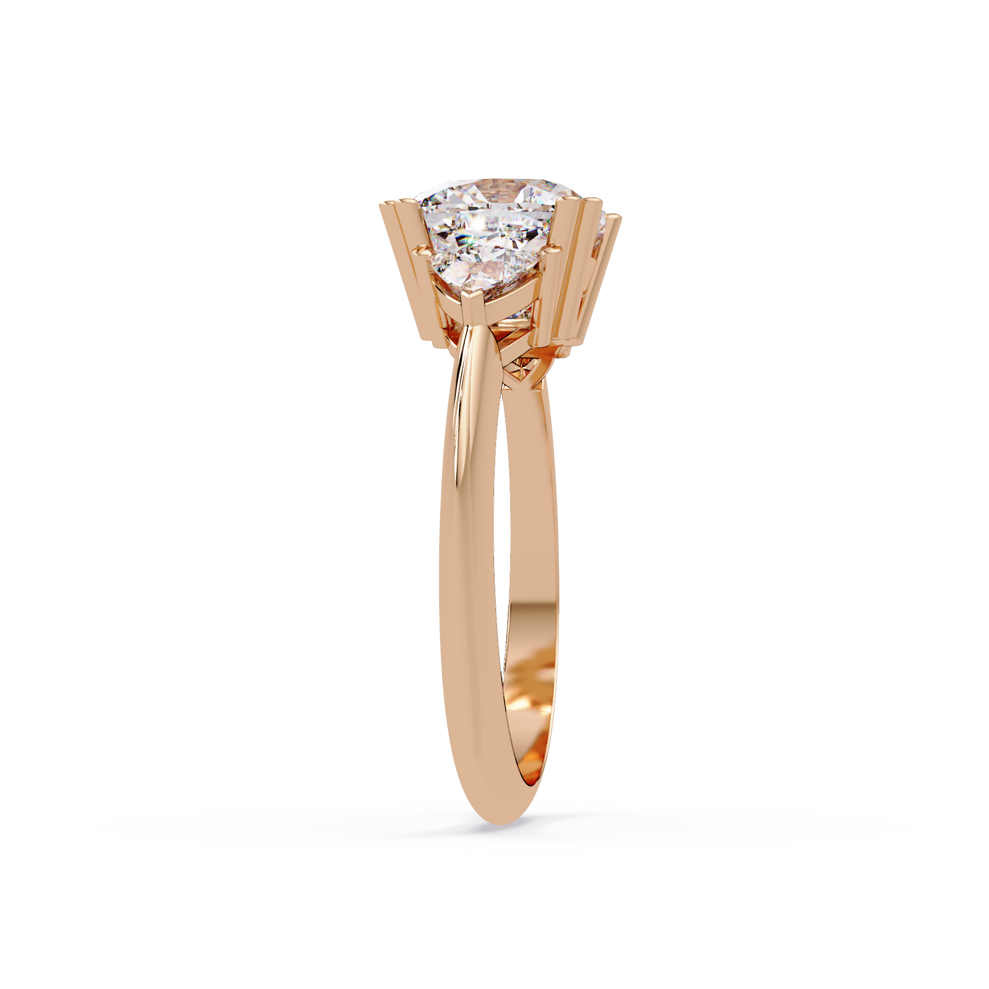 Classic Cushion Cut Engagement Ring with Trillion Side Diamonds