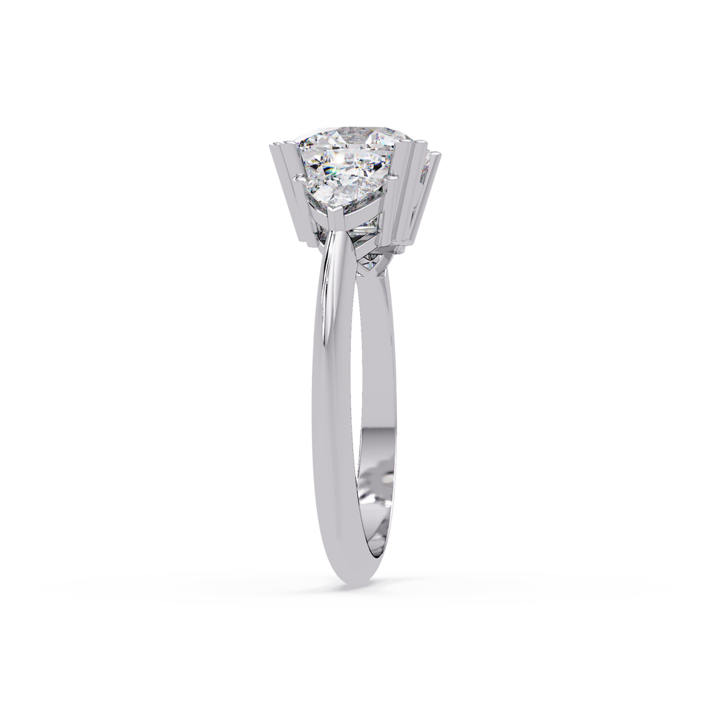 Classic Cushion Cut Engagement Ring with Trillion Side Diamonds