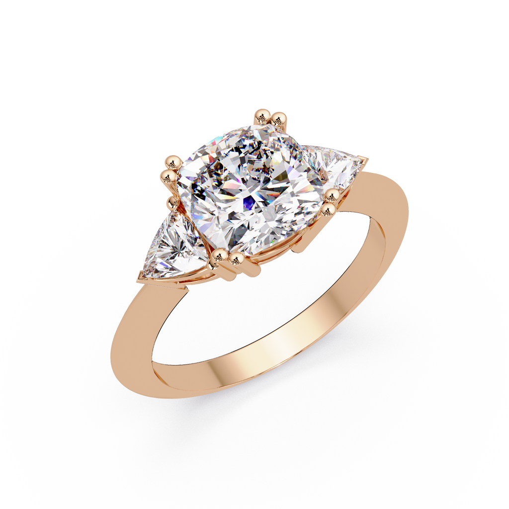 Classic Cushion Cut Engagement Ring with Trillion Side Diamonds