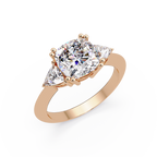 Classic Cushion Cut Engagement Ring with Trillion Side Diamonds