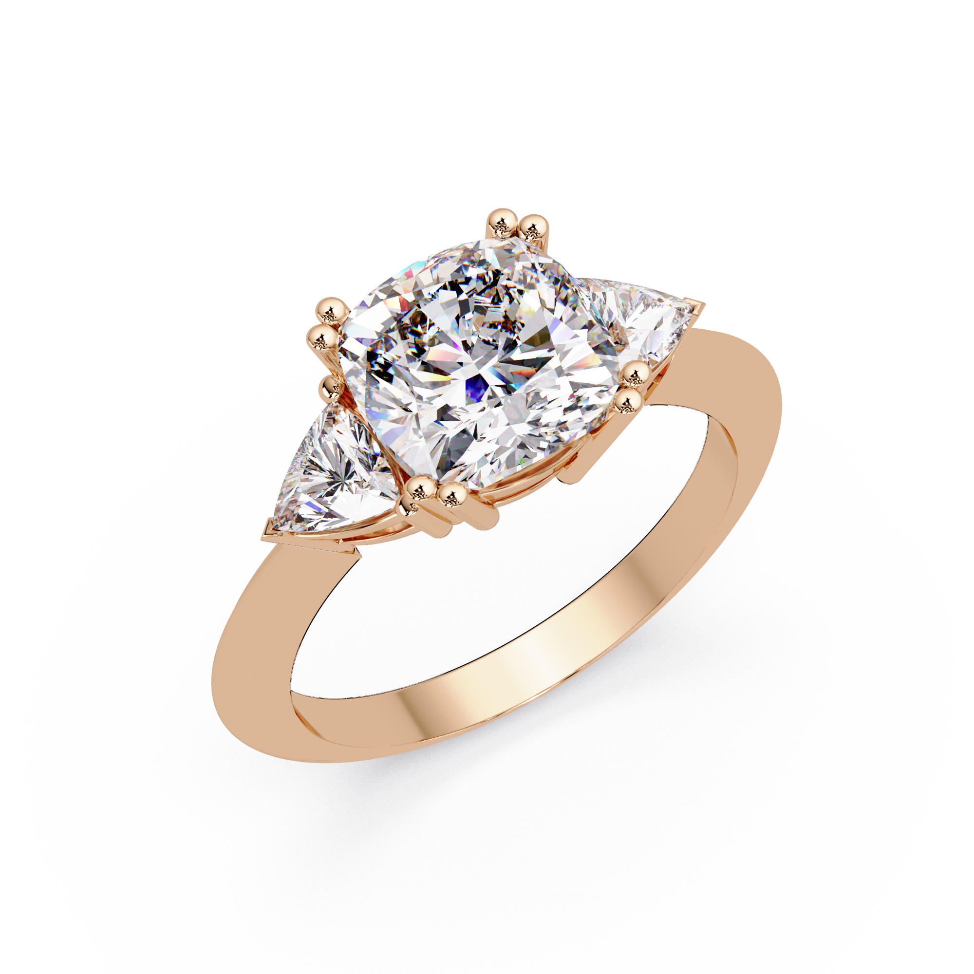 Classic Cushion Cut Engagement Ring with Trillion Side Diamonds