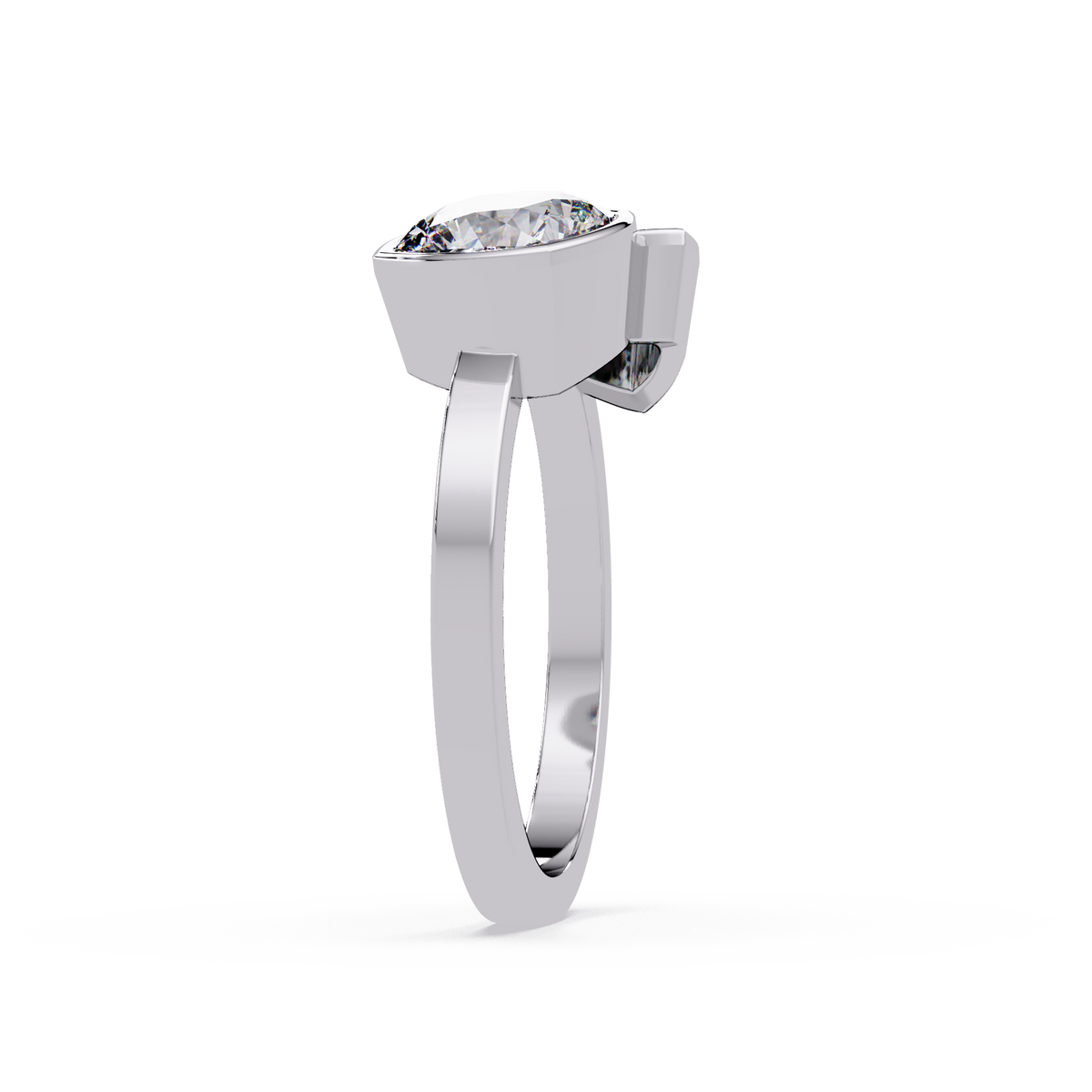 Bezel Set Cushion & Trillion Diamond Toi et Moi Engagement Ring