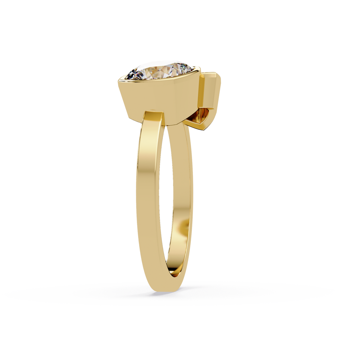 Bezel Set Cushion & Trillion Diamond Toi et Moi Engagement Ring