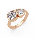 Bezel Set Cushion & Trillion Diamond Toi et Moi Engagement Ring