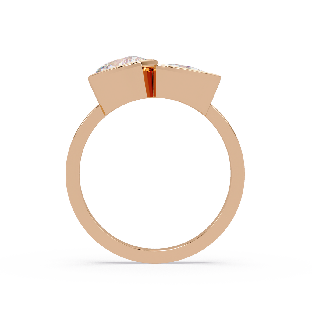 Bezel Set Cushion & Trillion Diamond Toi et Moi Engagement Ring