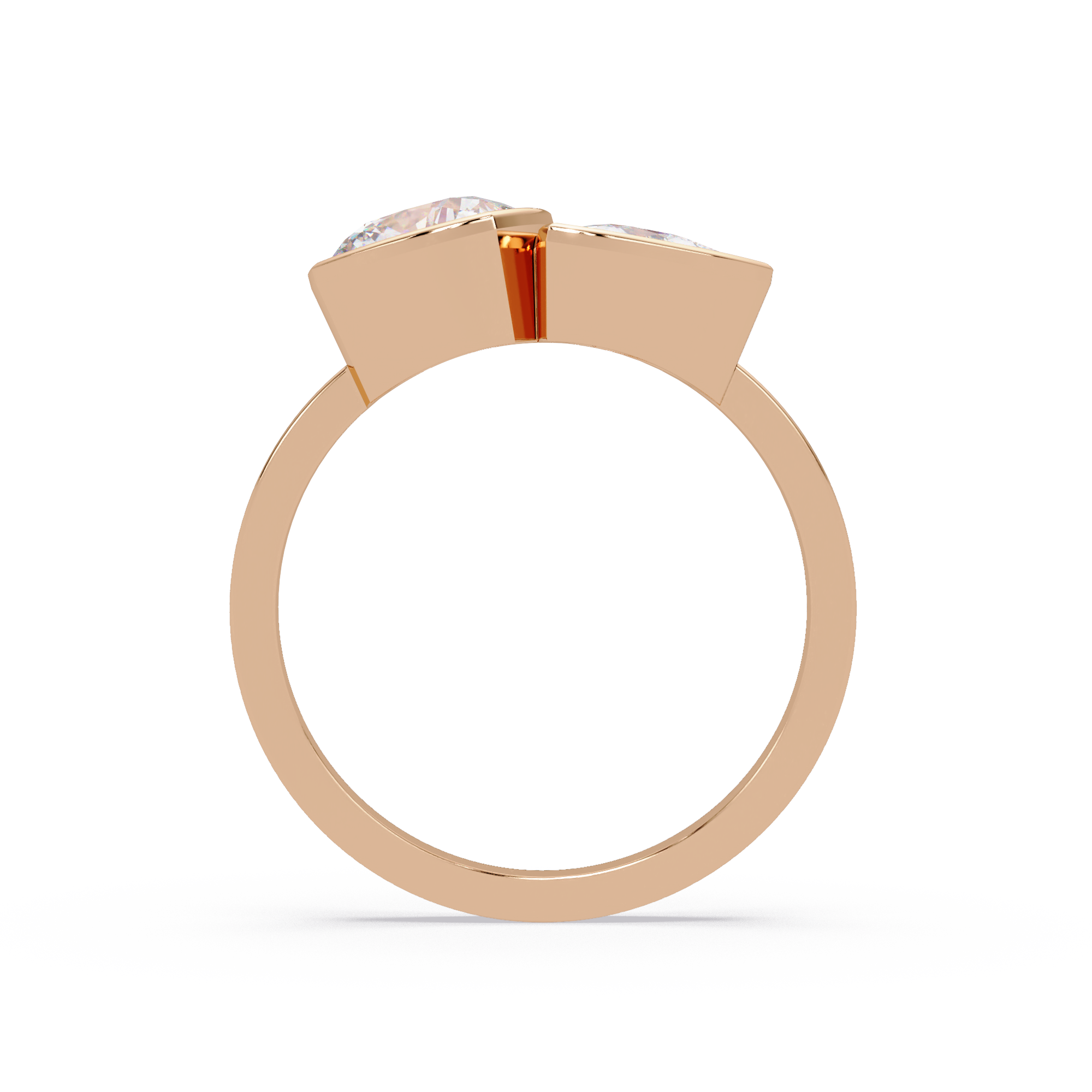 Bezel Set Cushion & Trillion Diamond Toi et Moi Engagement Ring