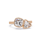 Bezel Set Cushion & Trillion Diamond Toi et Moi Engagement Ring