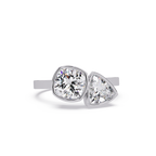 Bezel Set Cushion & Trillion Diamond Toi et Moi Engagement Ring