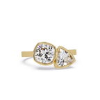 Bezel Set Cushion & Trillion Diamond Toi et Moi Engagement Ring