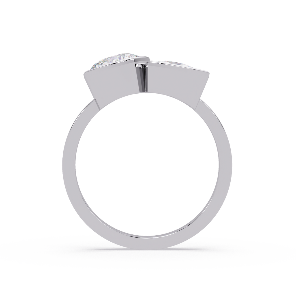 Bezel Set Cushion & Trillion Diamond Toi et Moi Engagement Ring
