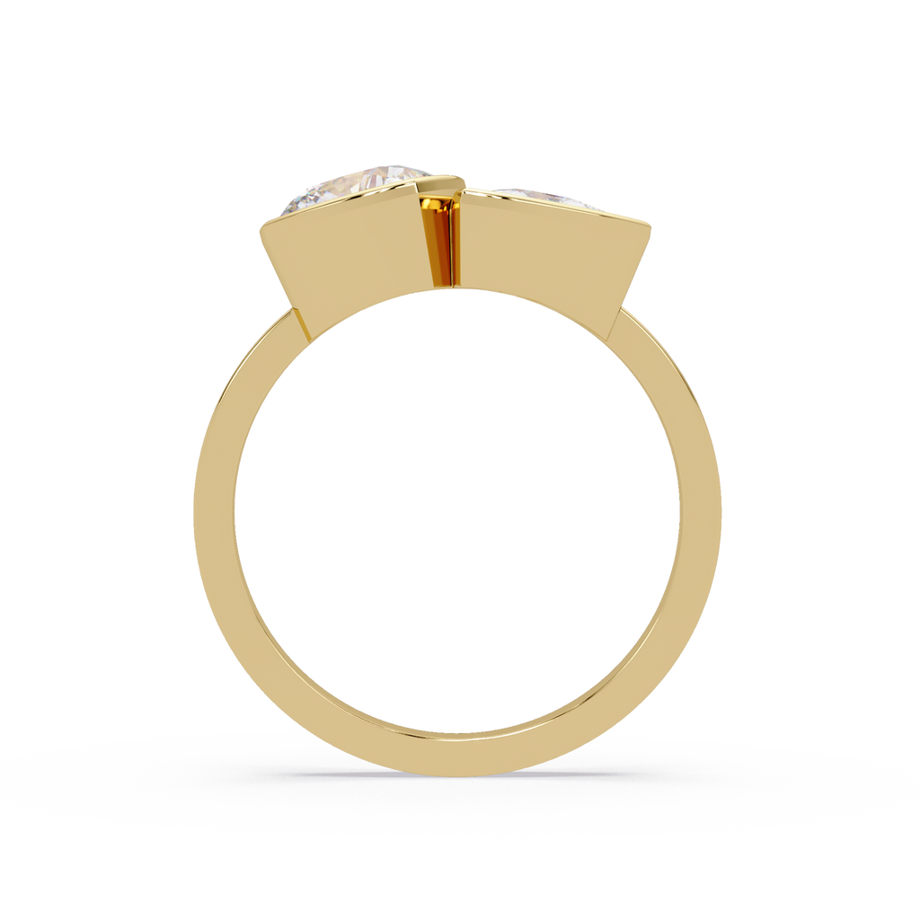 Bezel Set Cushion & Trillion Diamond Toi et Moi Engagement Ring