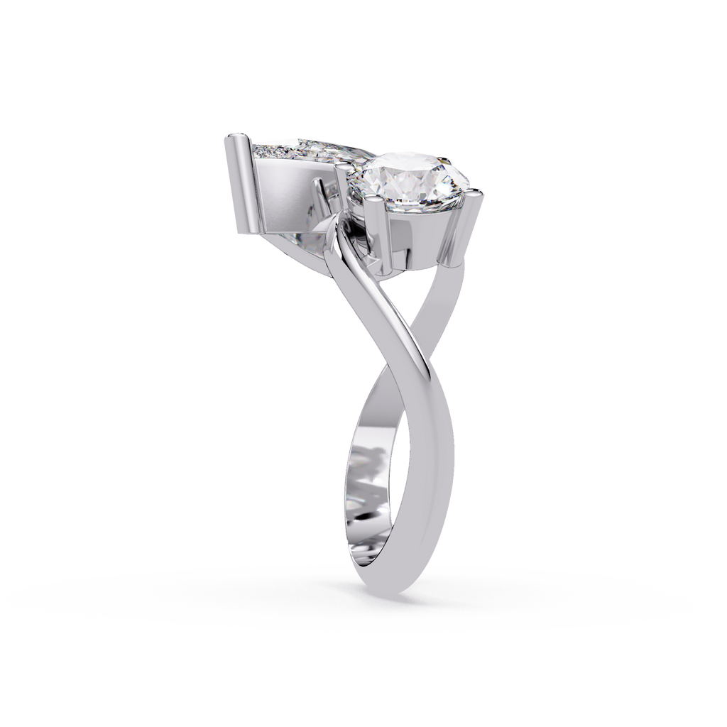Modern Pear & Round Diamond Bypass Engagement Ring