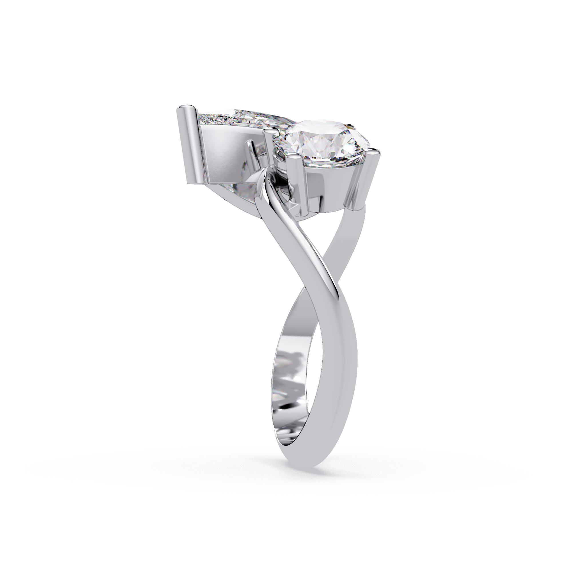 Modern Pear & Round Diamond Bypass Engagement Ring