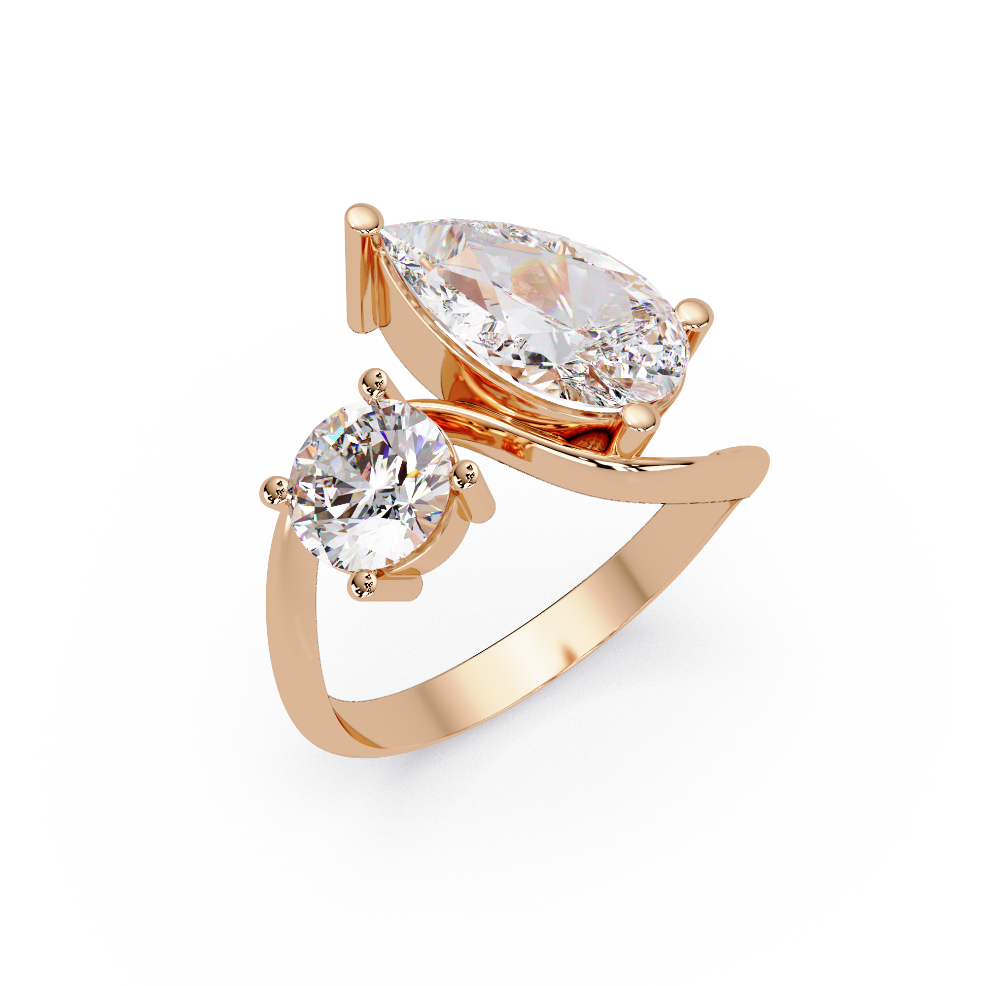 Modern Pear & Round Diamond Bypass Engagement Ring