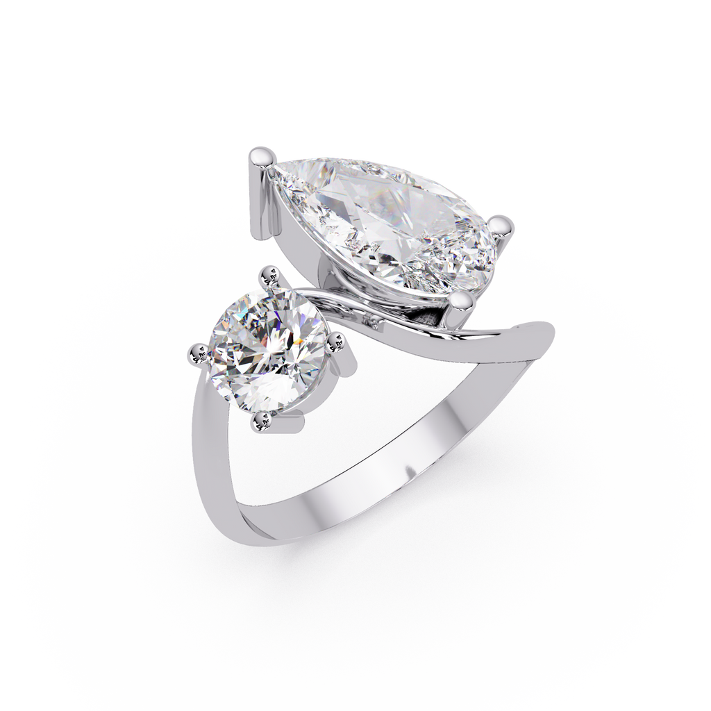 Modern Pear & Round Diamond Bypass Engagement Ring