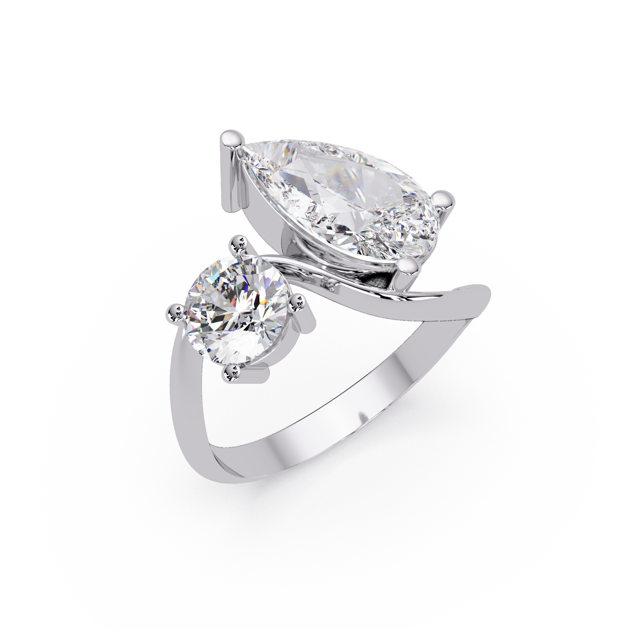 Modern Pear & Round Diamond Bypass Engagement Ring