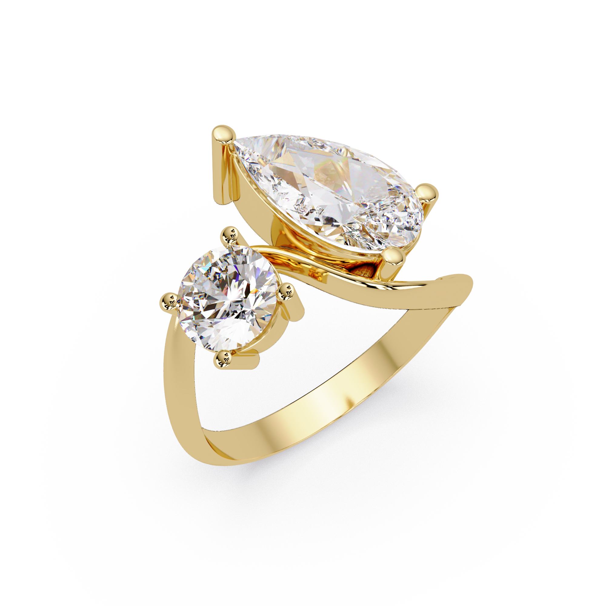 Modern Pear & Round Diamond Bypass Engagement Ring