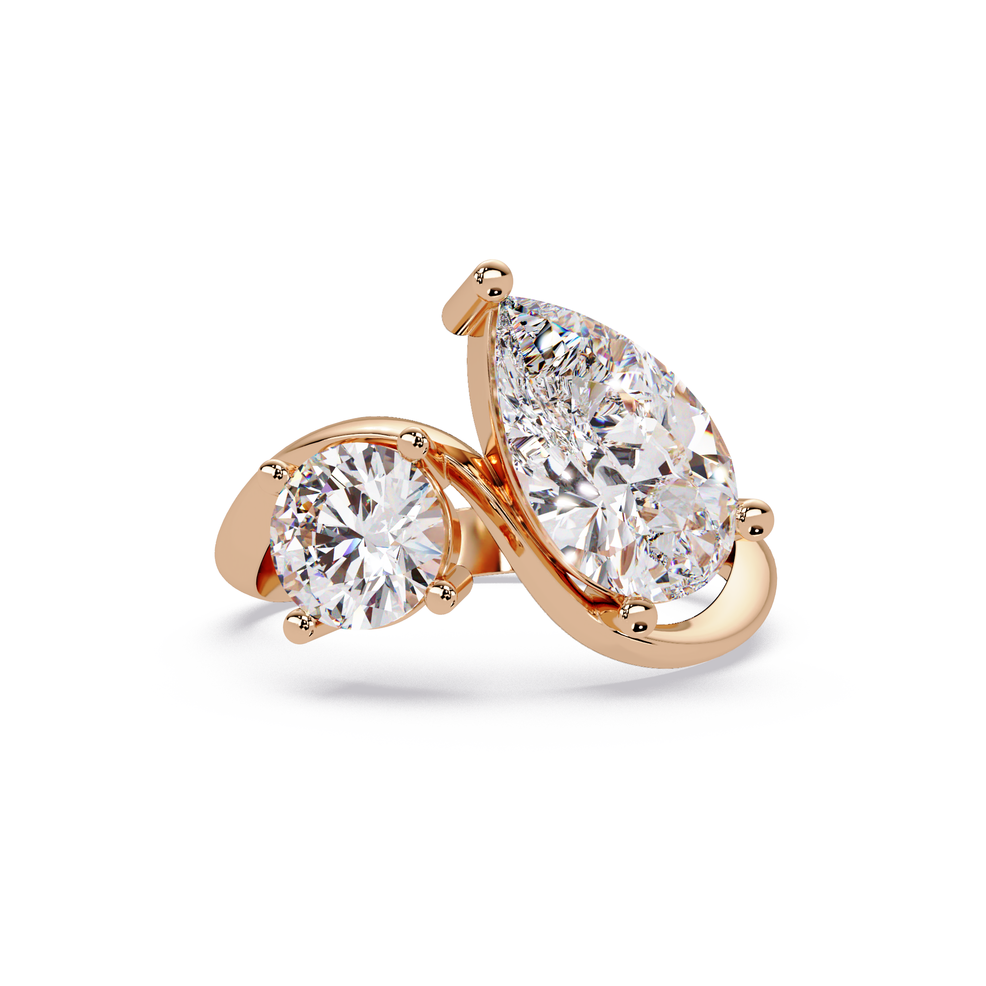 Modern Pear & Round Diamond Bypass Engagement Ring