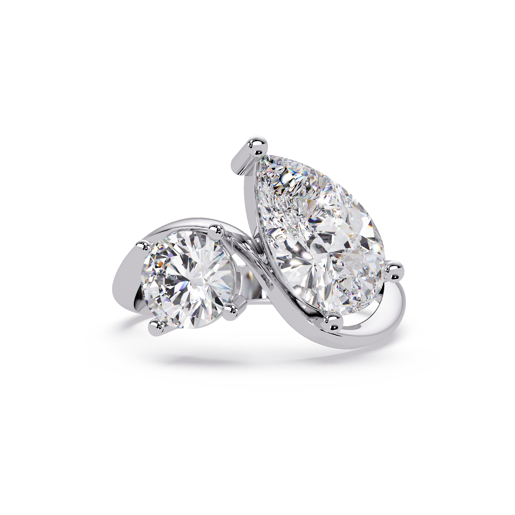Modern Pear & Round Diamond Bypass Engagement Ring