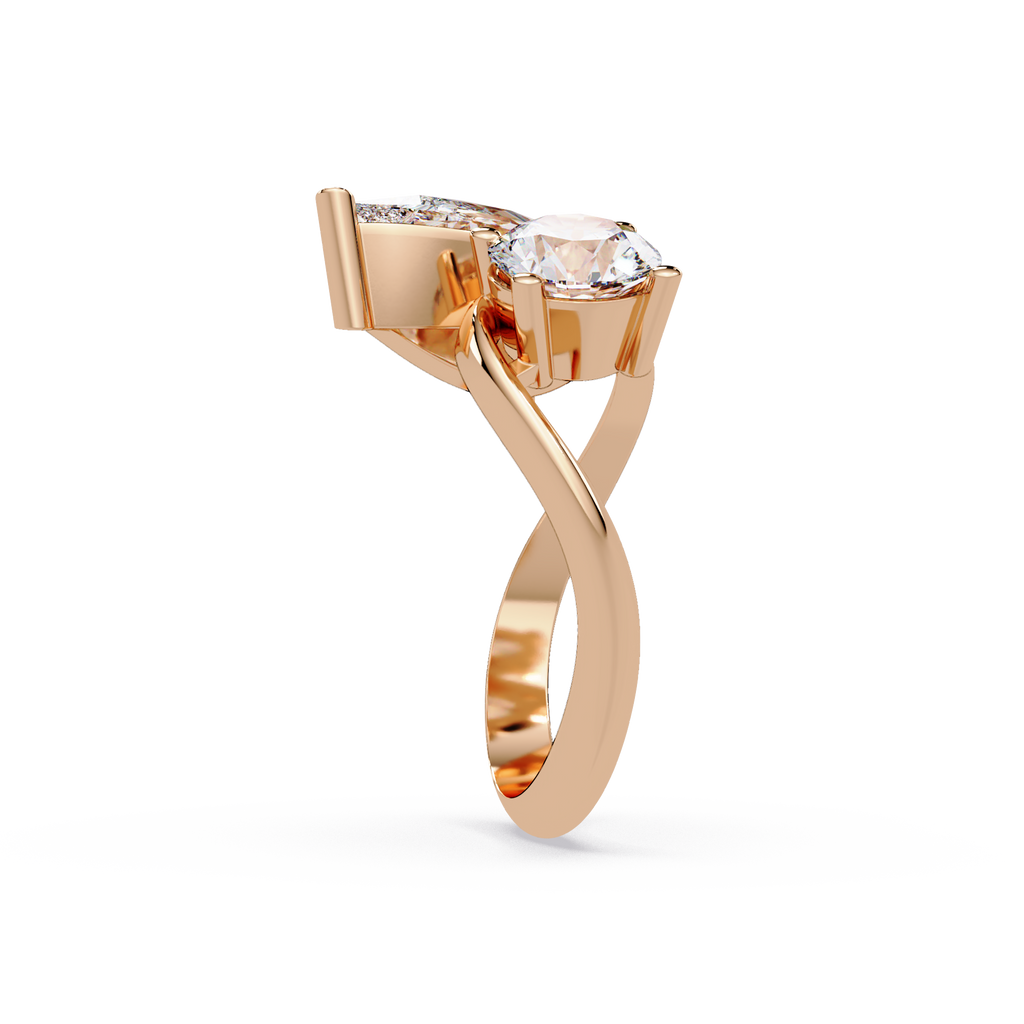 Modern Pear & Round Diamond Bypass Engagement Ring