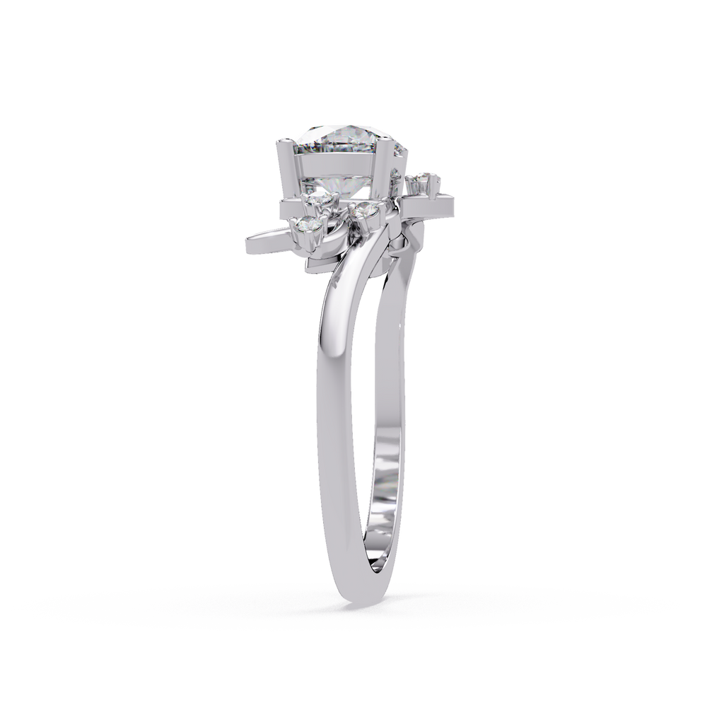 Nature Inspired Round Diamond Engagement Ring | Floral Leaf Solitaire Ring |