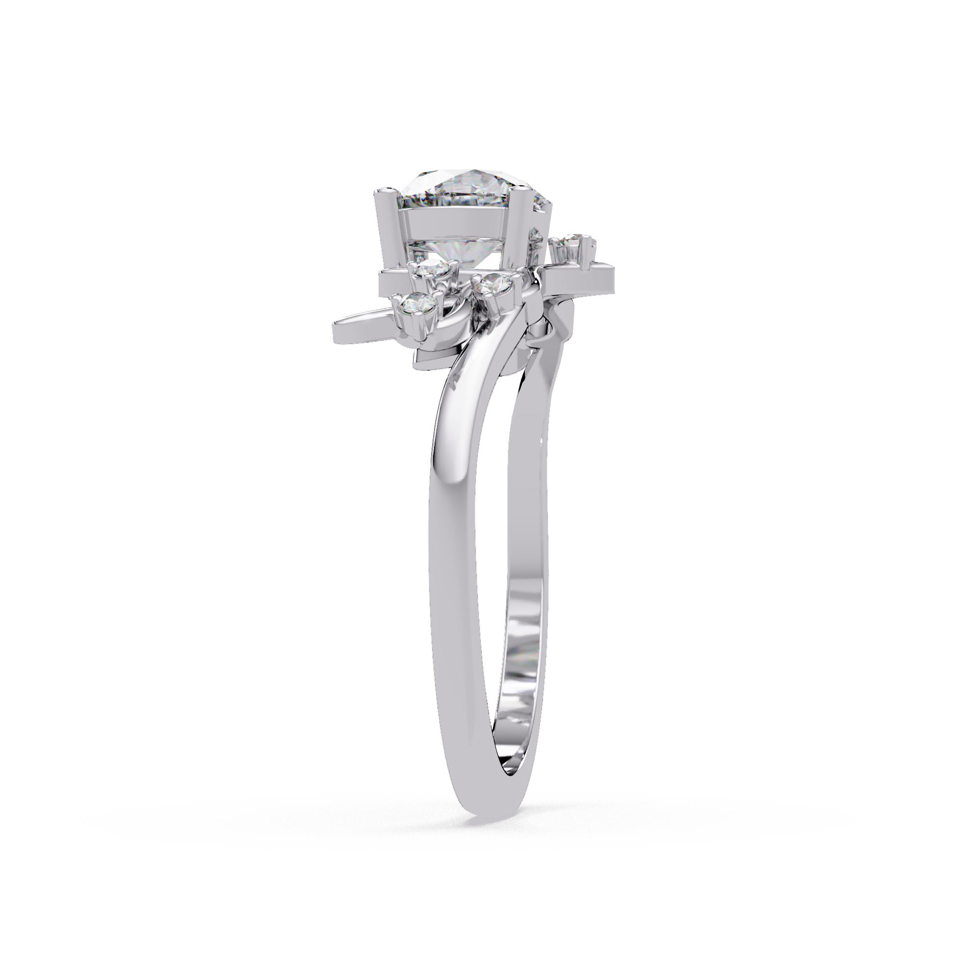 Nature Inspired Round Diamond Engagement Ring | Floral Leaf Solitaire Ring |